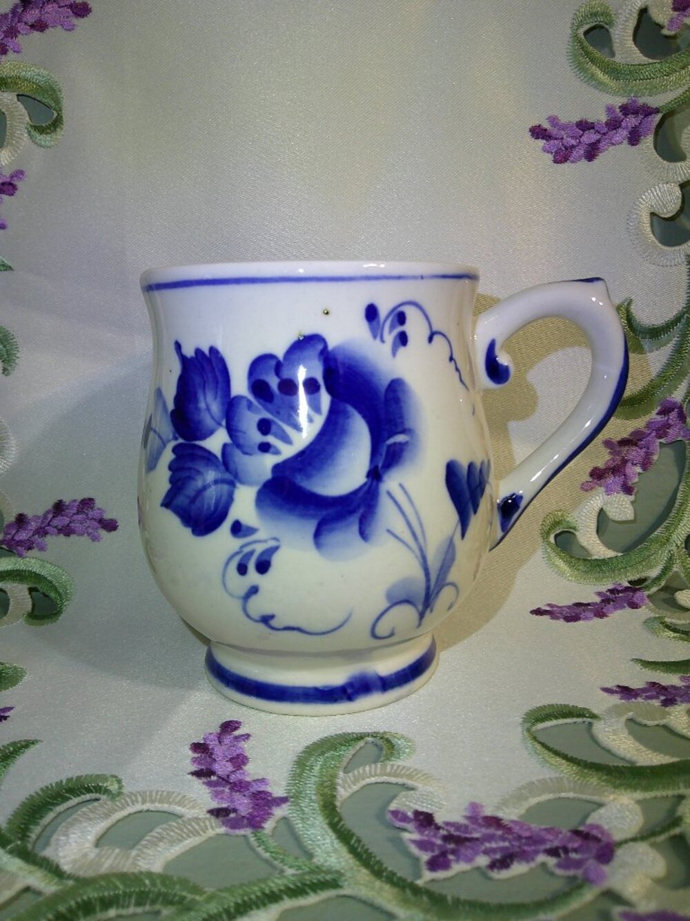 Gzhel Blue & White Porcelain Mug w Handle Made in Russia Гжель Unused